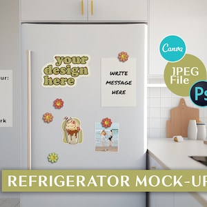 ¡Maqueta de refrigerador blanco para imanes, calendarios, pegatinas, letreros, fotos y más! Descarga digital de archivos JPEG de alta calidad / maqueta de refrigerador