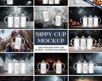 Halloween Kids Sippy Cup Mockup Bundle, Transparent PNG (Digital Download)
