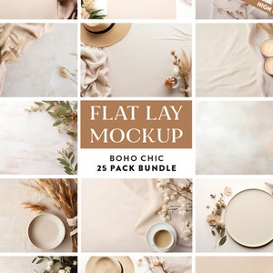 25 x Boho Table Flat Lay Mockup Bundle Add Your Own Products | Digital Background Mock up | Styled Stock Photography Scene Creator Mockups