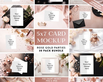 Rose Gold A7 Card Mockup Bundle | 5x7 Invitation PSD, PNG, JPEG (Digital Download)