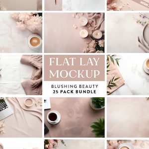 25 x Blush Table Flat Lay Mockup Bundle Add Your Own Products | Digital Background Mock up | Styled Stock Photography Scene Creator Mockups