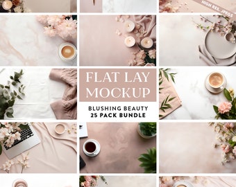 25 x Blush Table Flat Lay Mockup Bundle Add Your Own Products | Digital Background Mock up | Styled Stock Photography Scene Creator Mockups