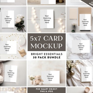 30 x Bright A7 Greeting Card Mockup Bundle A7 Smart Object PSD Mockups 5x7 Invite Mock-Up Portrait & Landscape Invitation Card Mockup image 1