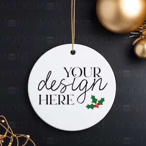 Black & Gold Theme - Round Ceramic Ornament Mockup | Tree Ornament Mockups White Ornament Mock-up Printify Ornament Mockup Christmas Mockups