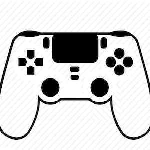 Peut inclure: Une illustration en noir et blanc d'une manette de jeu vidéo. La manette a deux joysticks, un pavé directionnel et des boutons.