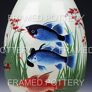 Framed Pottery Download: Three Fish Tranquil Japanese Marsh Digital print