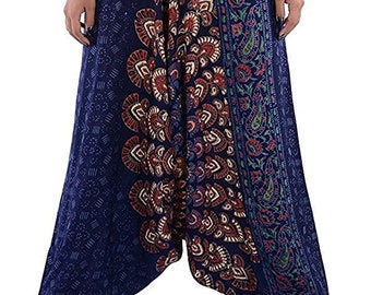 Women Cotton Sanganeri Rajasthani Mandala,Boho Hippie Aladdin Pant,  Mens Womens Rayon Mandala Harem Pants Yoga Drop Crotch Trouser