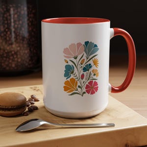 Floral Accent Coffee Mug, Beautiful Floral Mug for Coffee Lovers, Gift for Friends, Nature Inspired Kitchen Decor, 11oz 15oz, Cozy Home Vibe