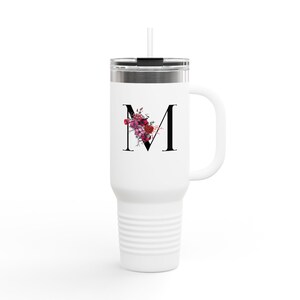 Personalized Insulated Travel Mug, 40oz | Floral Initial Design for On-the-Go, Best Gift for Coffee Lovers, Couples, Birthdays