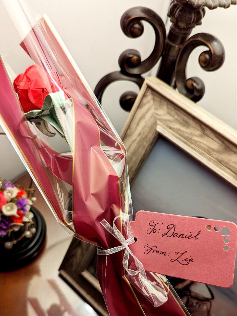 Single Roses With Notes Custom Love Note Origami Single Rose Handmade Calligraphy Flower Gift ...