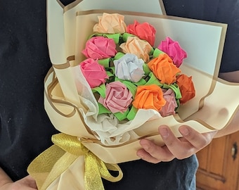 Custom bouquet of 12 handmade origami roses gift with open front wrapping for Graduation, Valentine's, anniversary, or special occasion