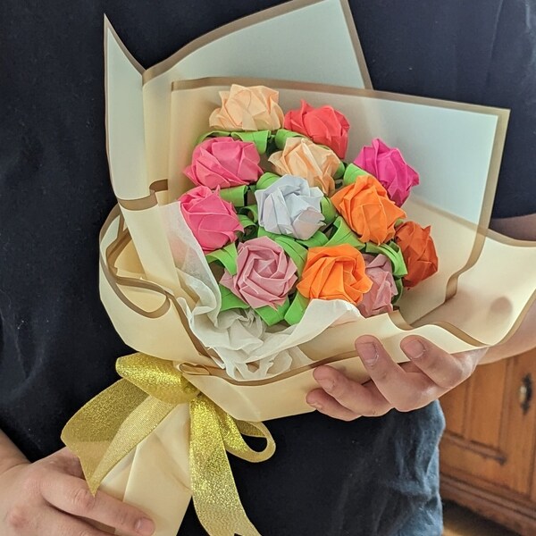 Origami Rosen benutzerdefinierte Dutzend Blumenstrauß handgemachtes Geschenk für die Staffelung, Valentinstag, Jubiläum, Muttertag oder besonderen Anlass