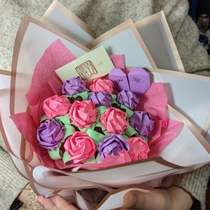 Custom bouquet of 12 handmade origami roses gift with crown style wrapping for Graduation, Valentine&#39;s, anniversary, or special occasion