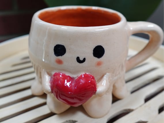 handmade mug, mug, heart mug, octopus mug, ceramic mug, best gift, for her, cute mug, heart, handcrafted, mug, gift, mom, valentine