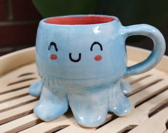 Süße Tasse, Becher, handgemachte Tasse, Oktopus Tasse, Kaffee, launische Tasse, Geschenk, glückliche Tasse, handgemacht, Tasse, Tee, Keramik, Keramiktasse