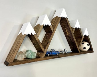 Boys Nursery Mountain Decor Rustic Floating Wood Shelf For Baby Room Home Decor Gift For Boys Room Outdoor Themed Adventure Decor