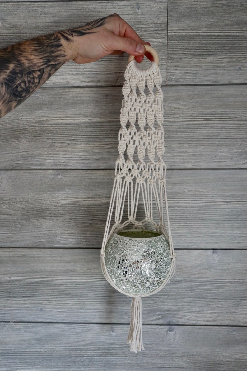 Medium Cream Macrame Plant Hanger  Boho Decor  Wall Hanging image 1