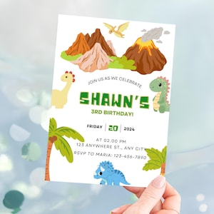 Dino themed Birthday invite, Editable Birthday Invite, Customizable Invite Templates, Digital Download, Canva Editable