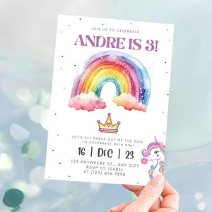 Cute Rainbow themed Birthday invite, Editable Birthday Invite, Customizable Invite Templates, Digital Download, Canva Editable