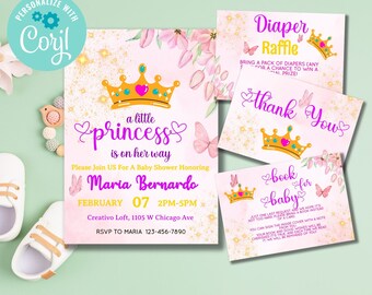 Editable Princess Baby Shower Set Invitations, Princess Royal Baby ...
