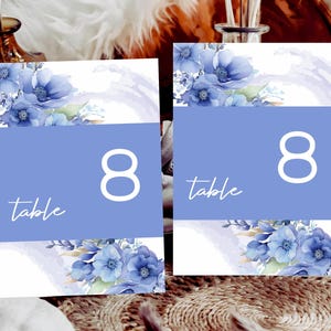 Blue Floral Table Numbers Template, Wedding Table Numbers, Vintage Floral Table Numbers, Printable Table Number Wedding, Editable in EWIT219