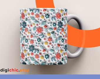 Bundle de conception d'enveloppement de tasse de fleur 3D, Png d'enveloppe de tasse de fleur 3D, conception de tasse de fleur 3D 11 oz 15 oz Wrap 3D fleur Png téléchargements numériques