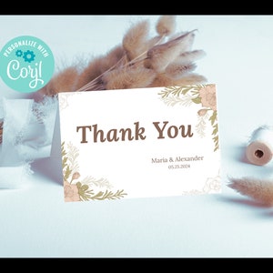 Autumn Fall Wedding Thank you card template, Rustic Boho thank you, Bohemian floral wedding Thank you card, Autumn Floral Wedding EWIT138