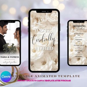 Mobile Wedding Invitation Video Custom Wedding Digital Invitation Editable Digital Canva Template Electronic Wedding Video Invitation