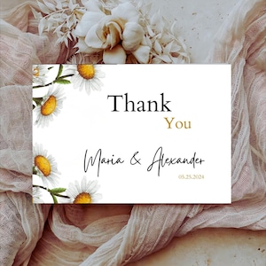 DAISY Thank You Cards, Daisy Floral Thank You Card Editable,  Digital Instant Download, White Thank you card  Daisy flower Wedding, EWIT210