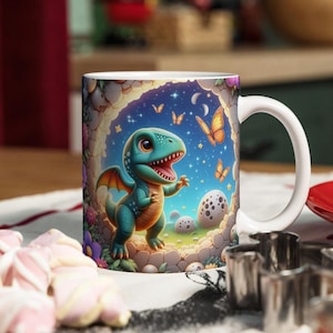 3D Hole In A Wall Dinosaur Mug Wrap, 11oz And 15oz Mug Template, Mug Sublimation Design, Mug Wrap Template, Instant Digital Download PNG