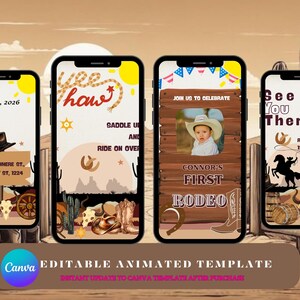 Editable Cowboy Birthday Video Invitation | My First Rodeo Western Party | Animated 1st Birthday Invite | Digital Cowboy Theme MP4