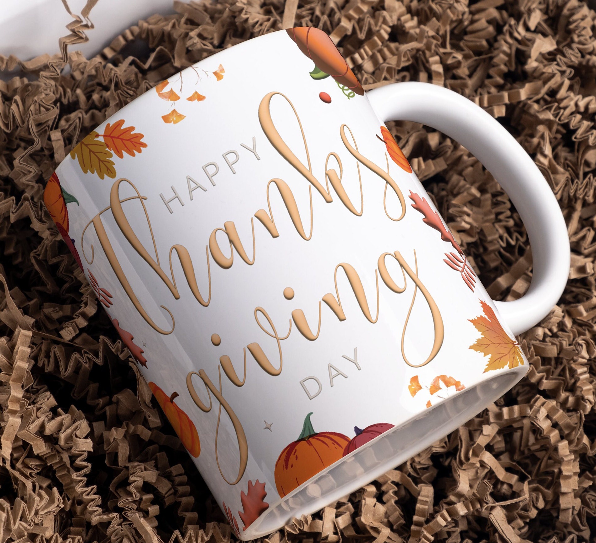 3D Thanks Giving Inflated Mug Wrap, Thanksgiving Puffy Mug Wrap, Fall