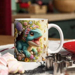 3D Hole In A Wall Dinosaur Mug Wrap, 11oz And 15oz Mug Template, Mug Sublimation Design, Mug Wrap Template, Instant Digital Download PNG 2