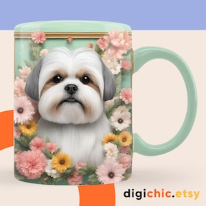 3D Shih Tzu Dog Mug, 3D Dog puppy adult mug wrap, 11oz 15oz Mug Sublimation Wrap, Digital Download Mug PNG, 3D Mug Wrap Coffee Mug PNG,