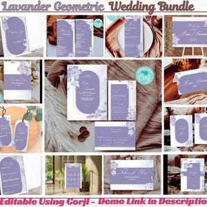 Wedding Invitation Bundle Templates, Lavender Geometry Wedding Invitation Suite, Wedding Template Bundle, Purple Wedding Stationery EWIT153