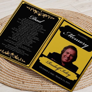 Black and Gold Funeral Program Template  Male Man Gold Memorial Service Program Gold Obituary Order Funeral Program Template,  FPTL5