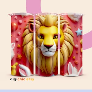 3D Realistic Lion Tumbler, Cartoon Movie 3D Tumbler ,3D Puffy Wild Coffee Sublimation, 20oz Tumbler, Vacation Tumbler, Png Download