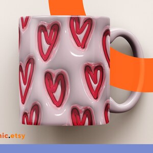 3D Inflated Red Cute Heart 11oz & 15oz Mug Wrap Sublimation, Red Cute Heart 3D Mug, Red Cute Heart Christmas Mug, Digital Download PNG ONLY