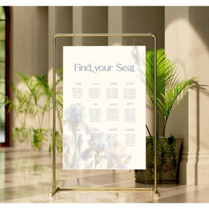Botanical Wedding Seating Chart Template, Greenery and Gold Wedding Seating Chart, Wedding Seating Board, Seating Plan,Corjl EWIT136