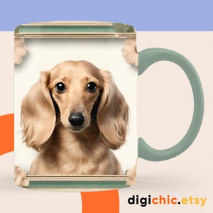 3D Dachshund Cream Dog Mug, 3D Floral Dog puppy 11oz,15oz Mug Sublimation Wrap, Digital Download Mug PNG, 3D Mug Wrap Coffee Mug PNG
