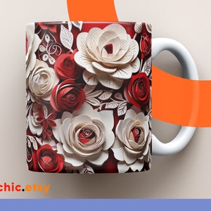 3D Red & White Flower Mug Wrap Design Bundle, 3D Floral Mug Wrap Png, 3D Flower Mug Design 11oz 15oz Wrap 3D Flower Png Digital Downloads