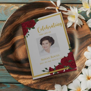 Red Roses Funeral Program for Women Roses Funeral Program With Red ...
