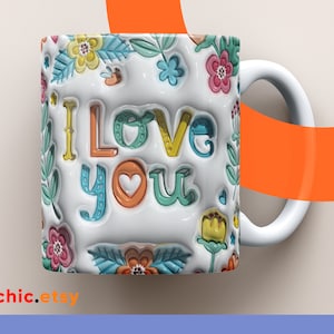 Nadmuchany kubek 3D „Kocham Cię” Projekt opakowania, Szablon kubka 11oz i 15oz, Projekt sublimacji kubka, Szablon opakowania kubka na Walentynki, Pobieranie cyfrowe
