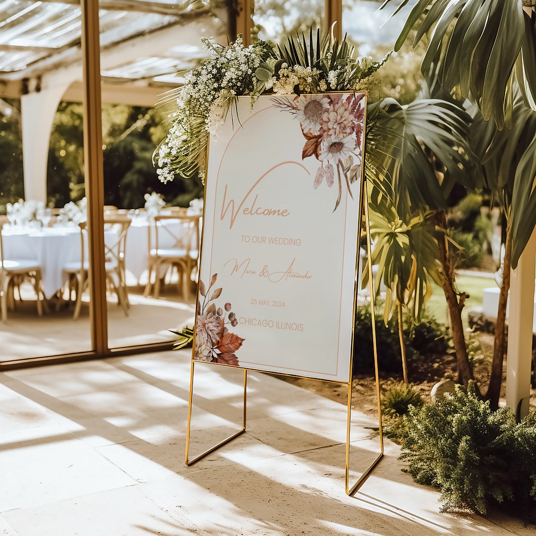 Boho Pampas Wedding Welcome Sign Template, Printable Dried Flowers Sign ...