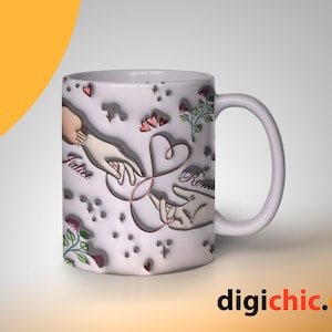 3D aufgeblasene Hände halten Tasse Wrap | Niedliche & trendige Tumbler Wrap | Digitale PNG Sublimation Design Romantische Kaffeetasse Wrap