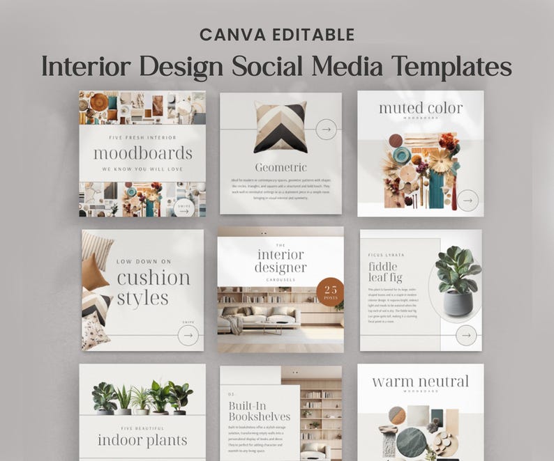 Interior Design Social Media Templates, Canva Editable - Etsy