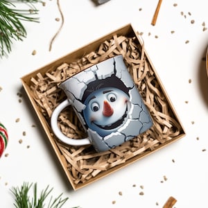 3D Snowman Mug Sublimation, 3D Christmas 11oz, 15oz Mug Sublimation Wrap, Digital Download Mug PNG, Coffee Cup Tea Cup Wrap PNG