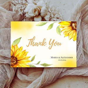 Gold Sonnenblume Hochzeit Dankeskarten, Gefaltete Hochzeit Dankeschön Karten Vorlage, Printable Hochzeit Dankeschön Karte, Corjl EWIT164