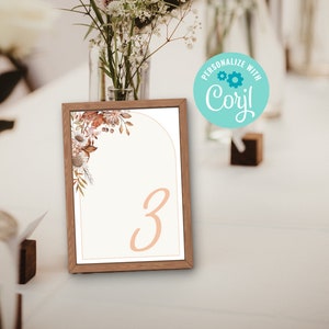 Boho Pampas Wedding Table Number Template, Printable Boho Flowers Table Decor, Editable Bohemian Arch Table Number, Instant Download EWIT78