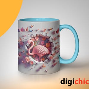 3D Cracked In A Wall Flamingo Mug Wrap, Pink Flamingo 11 oz & 15 oz Sublimation Bundle Mug Wrap, Instant Digital Download, PNG Template